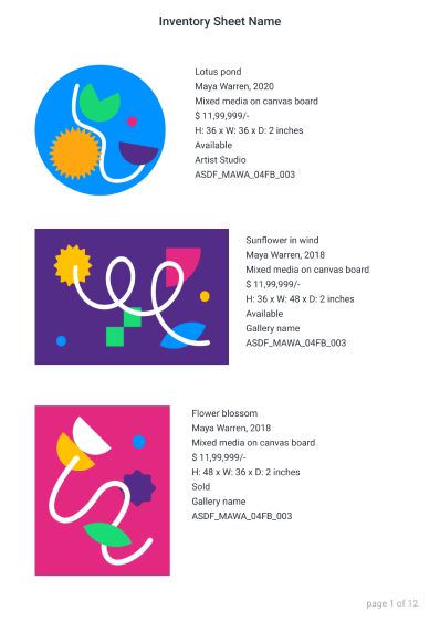 Inventory sheet